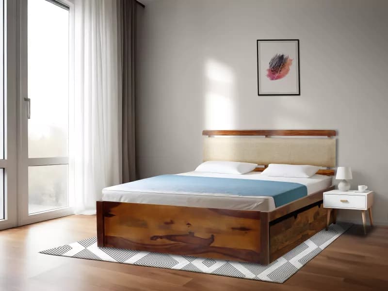 Belle Solid Wood Queen Size Double Bed with Storage