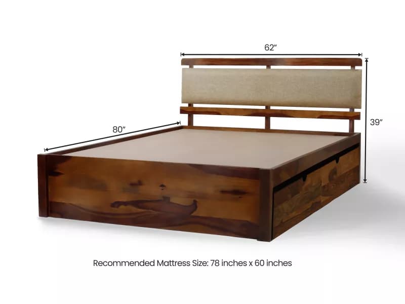 Belle Solid Wood Queen Size Double Bed with Storage
