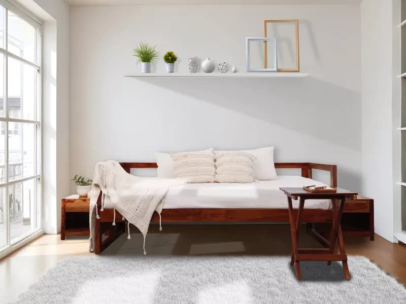 Hugo Solid Wood Sofa Cum Bed with 4 Inches Mattress