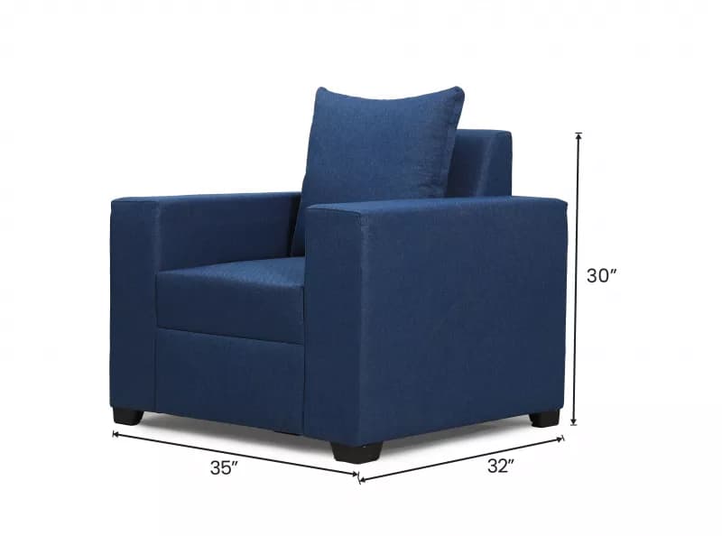 Hugo Upholstered Single Seater Sofa in Blue Color
