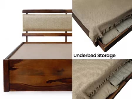 Belle Solid Wood Queen Size Double Bed with Storage